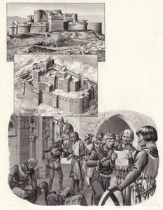 Festningen Krak des Chevaliers (gouache på papir)