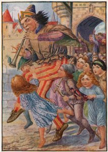 "Stopp, stopp!" Ropte folket, "han tar barna våre!" (farge litho) av Patten Wilson