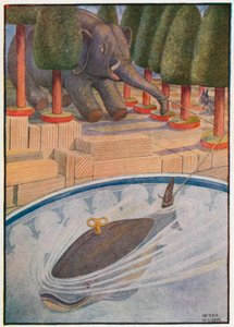 Hvalen begynte å trekke, og elefanten begynte å trekke (farge litho)