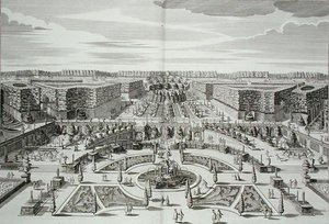The Great Cascade of the Princely Pleasure Palace and Gardens, Berlin, gravert av Karl Remshard (1678-1735), publisert ca. 1711-16 (gravering)