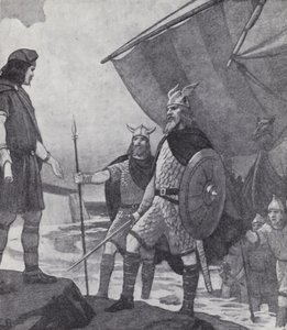 Brødrene Hengist og Horsa ankom Ebbsfleet, Isle of Thanet, Kent, under invasjonen av anglerne, sakserne og jutene på 500-tallet (litho)