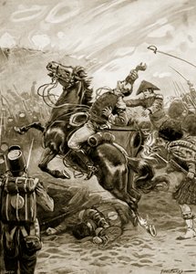 Death of Sir Edward Pakenham, illustrasjon fra 'Battles of the Nineteenth Century' av Archibald Forbes, GA Henty og major Arthur Griffiths (litho) av Paul (after) Hardy