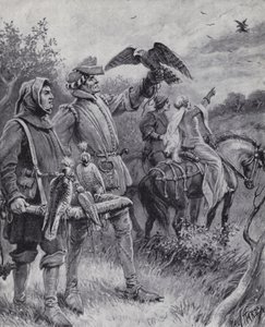 Falkejakt i middelalderen (litho)