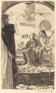 Pierre kopierer jomfruen fra portalen til kirken Marly Pierre Copie la Vierge..., 1885. av Paul Albert Besnard