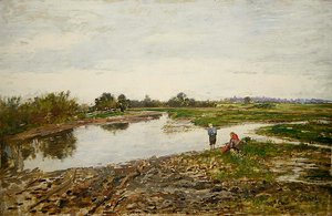 Landskap med tre figurer (olje på tre) av Paul Baum