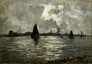 Elvelandskap i Unterelbe (olje på papp) av Paul Baum