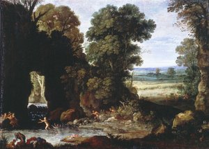 Skoglandskap med nymfer og satyrer av Paul Bril