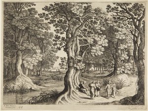 Skog med fem personer av Paul Bril