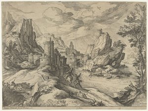 Rocky Coast i Campania med by og reisende av Paul Bril