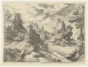 Rocky Coast i Campania med by og reisende av Paul Bril