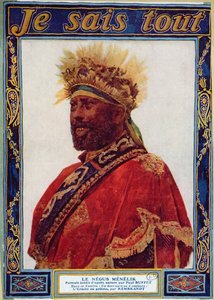 Portrait of the Negus of Ethiopia, Menelik II (1844-1913), illustrasjon fra Je Sais Tout magazine, ca. 1900 av Paul Buffet