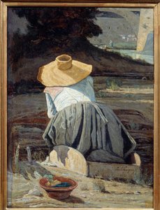 Vaskekvinne. Maleri av Paul Camille Guigou (1834-1871)