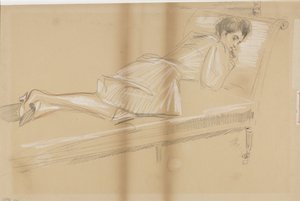 Kvinne som ligger fremover på en sofa av Paul Cesar Helleu