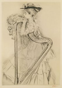 Kvinne med harpe (tørrpunkt) av Paul Cesar Helleu