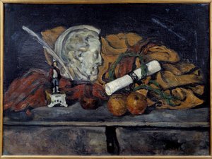 Cezannes tilbehør. Stilleben med medaljong av Philippe Solari Maleri av Paul Cezanne (1839-1906) 1873 Søn. 0,6x0,8 m Paris, musee d
