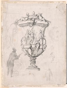 Figurstudier rundt en gravering av en dekorativ vase av Paul Cézanne