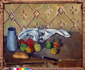 Frukt, håndkle, brød og melkeboks Maleri av Paul Cezanne (1839-1906) 1880 Søn. 0,6x0,73 m Paris, Musee de l
