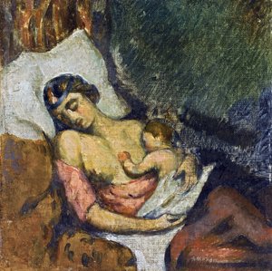 Hortense allaitant Paul - Kvinne som ammer sitt barn par Cezanne, Paul (1839-1906), ca 1872 - Olje på lerret, 23,2x23,2 - Privat samling av Paul Cézanne