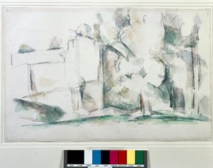 Hus gjennom trærne. Maleri av Paul Cezanne (1839-1906) av Paul Cézanne