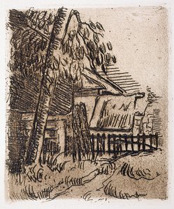 Landskap ved Auvers, gårdsinngang på Rue St. Remy (etsing) av Paul Cézanne