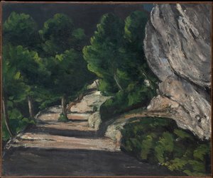 Landskap. Vei med trær i steinete fjell av Paul Cézanne