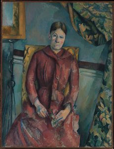 Madame Cézanne (Hortense Fiquet, 1850-1922) i rød kjole av Paul Cézanne