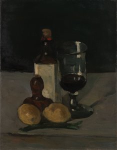 Stilleben med flaske, glass og sitroner av Paul Cézanne