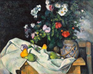 Stilleben med blomster og frukt av Paul Cézanne