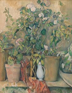 Terracotta potter og blomster av Paul Cézanne
