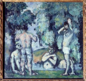 De fem badende-maleri av Paul Cezanne (1839-1906) 1875 Søn. 0,24x0,25 m Paris, Musee d'Orsay av Paul Cézanne