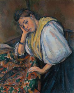 Ung italiensk kvinne ved et bord av Paul Cézanne