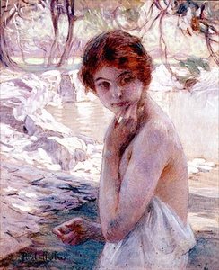 Girl by a Stream (olje på lerret)