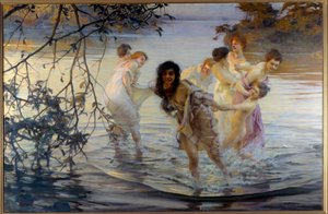 Glade ebats Unge kvinner runder i vannet. Maleri av Paul Chabas (1869-1937) 1899 Nantes, Museum of Fine Arts