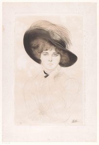 Portrett av en ukjent kvinne med hatt av Paul César Helleu (signed by artist)