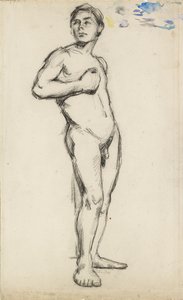Akademisk studie av en mannlig naken med høyre hånd knyttet over brystet, 1865 av Paul Cézanne