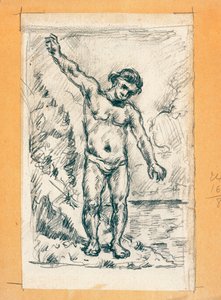 Bader med spredte armer, c.1874-77 av Paul Cézanne