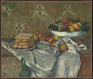 Fruktskål og tallerken med kjeks, ca. 1877 (olje på lerret) av Paul Cézanne