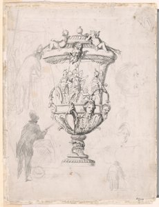 Figurstudier rundt en gravering av en dekorativ vase av Paul Cézanne