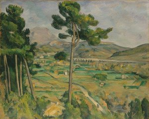 Mont Sainte-Victoire og viadukten til elvedalen Arc. 1882-85 av Paul Cézanne
