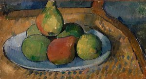 Tallerken med frukt på en stol av Paul Cézanne