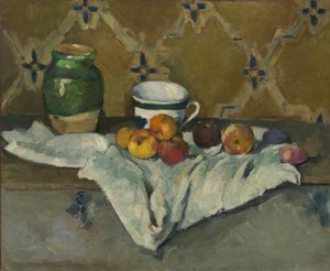 Stilleben med krukke, kopp og epler, ca. 1877. av Paul Cézanne