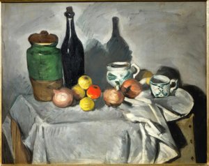 Stilleben (frukt og retter) av Paul Cézanne