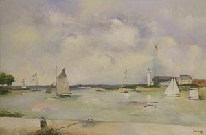 Inngang til havnen i Honfleur (panel) av Paul Elie Gernez