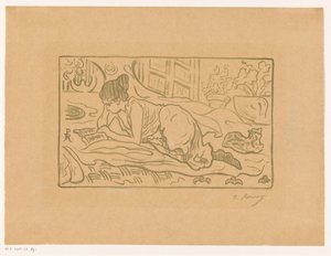 Lesende kvinne liggende på sengen av  (signed by artist) Paul Élie Ranson