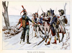 Marceau arrete des deserteurs: Francois-Severin Desgraviers Marceau (1769-1796) arresterer soldatene fra den republikanske hæren i Vendee (85) - Illustrasjon av Emile Boutigny (1853-1929) I "Hoche-Marceau-Desaix" av Theodore Cahu ( 1854-1928) - Privat kol