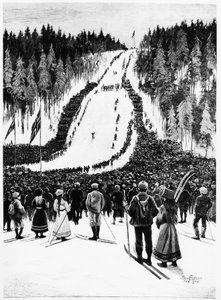 Ski: Det norske derbyet, skirennet - tegning av Paul fisher, feb. 1900, Bibl. des Arts Deco. av Paul Fischer