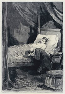 Illustrasjon for Anna Karenina: Karenina i Annas kammer under sykdommen (litho) av Paul Frenzeny