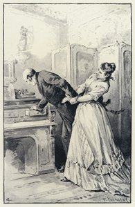 Illustrasjon for Anna Karenina: Karenina tar konas brev i besittelse (litho) av Paul Frenzeny