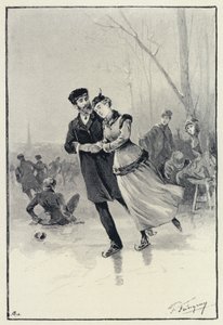 Illustrasjon for Anna Karenina: Levin og Kitty på isen (litho)