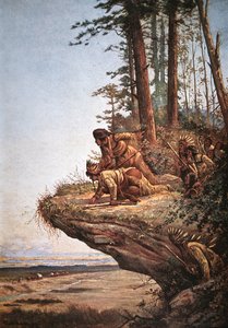 Watching the Wagons (farge litho) av Paul Frenzeny